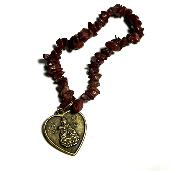 Chinese Horoscope Dragon Astrology Sign Bracelet Natural Brown Stone Chips - Picture 2 of 4